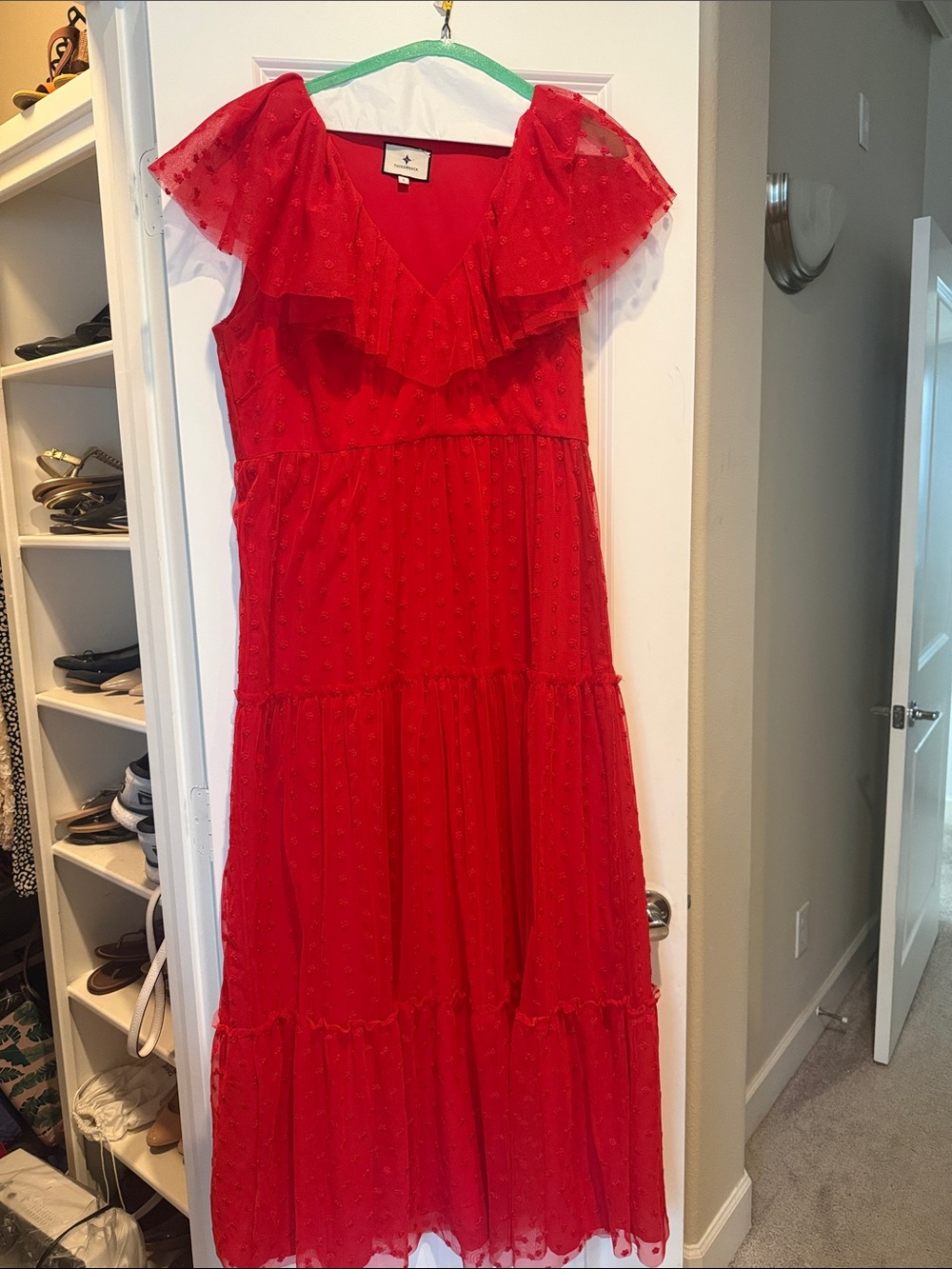 Tuckernuck Red Tiered Maxi Dress with Ruffle V-Neck
